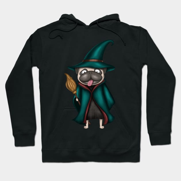 Cute Pug In Witch Costume Hoodie by Luna Illustration